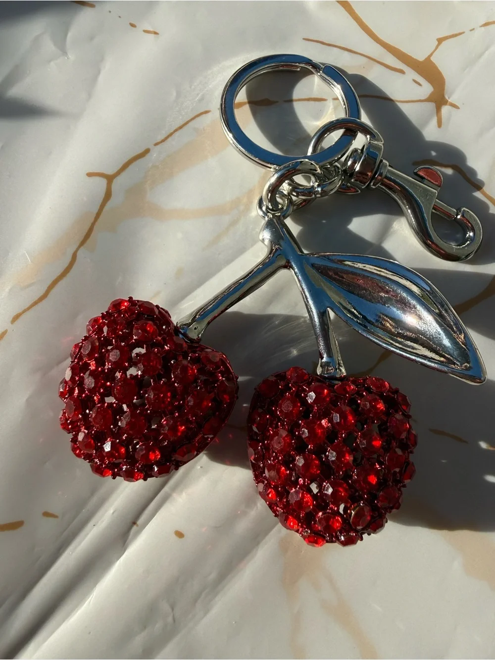 Crystal Cherry Bag Charm Keychain | Red & Silver Purse Charm Unbranded NWOT